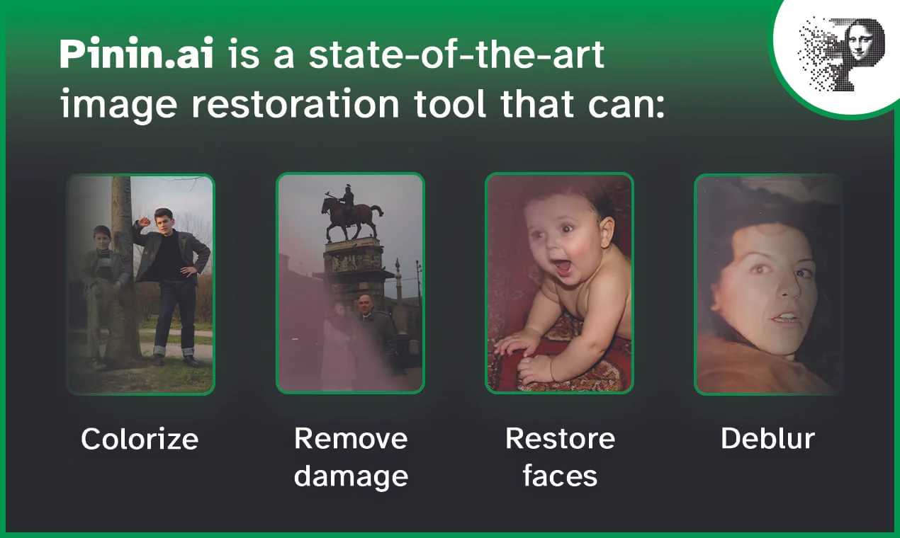 Pinin - AI image restoration dashboard or landing page image